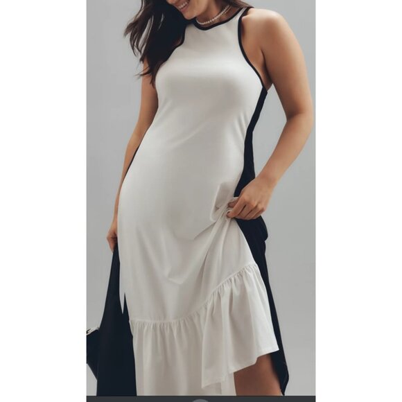 Anthropologie Daily Practice Sz L  Colorblock Racer Black N White Midi Dress - Picture 7 of 8